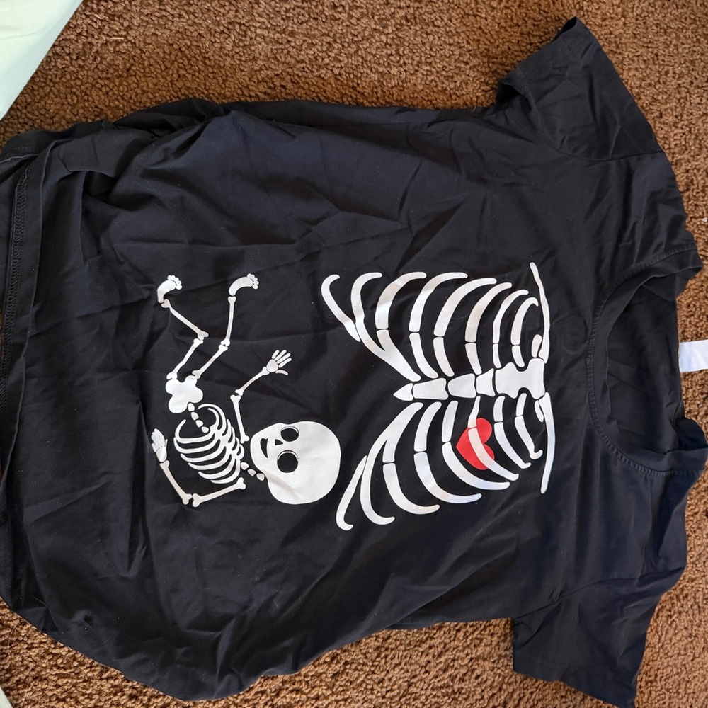 Kids Black Skeleton Maternity Style Tee with Baby Print